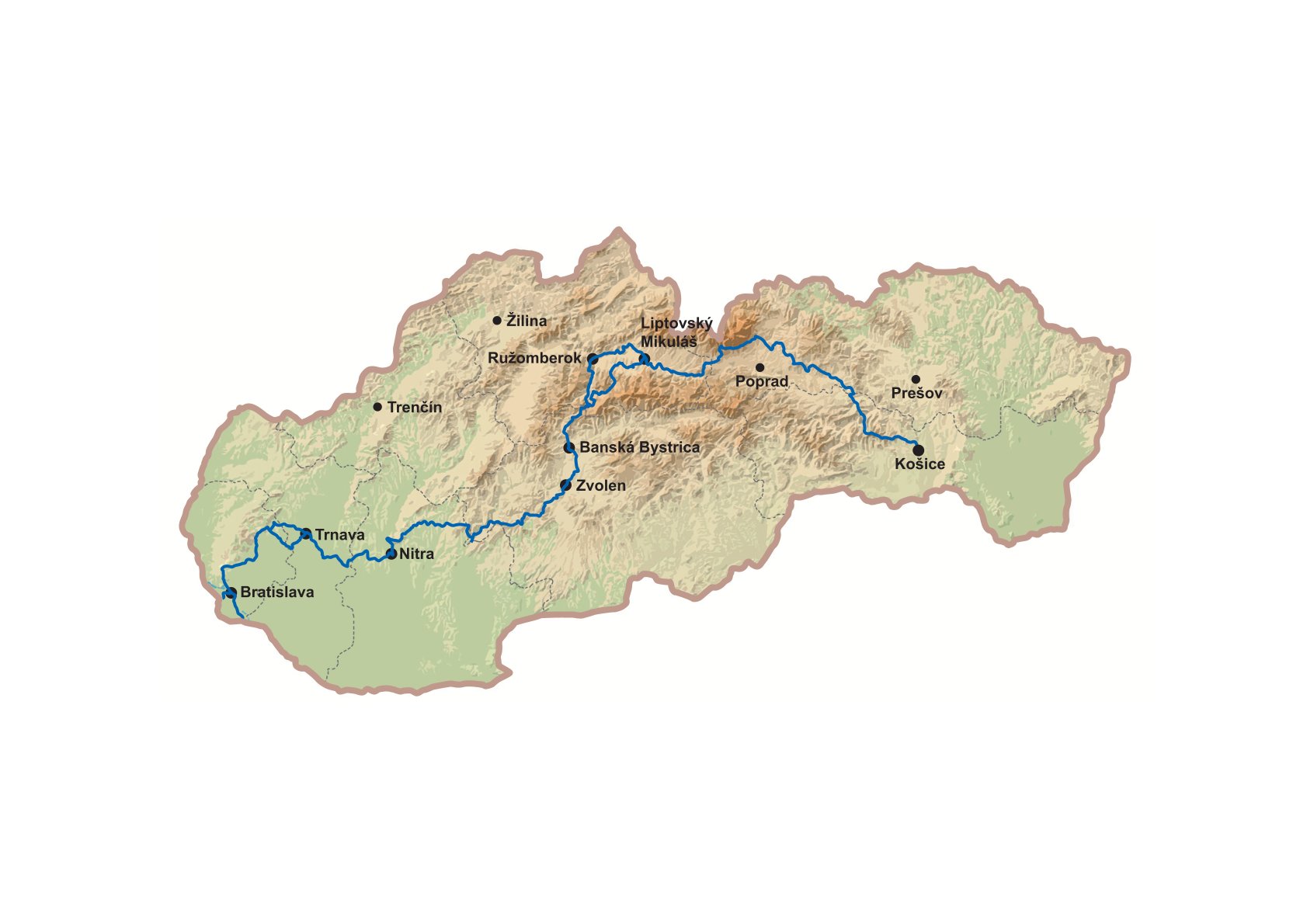 Camino de Santiago na Slovensku - mapa